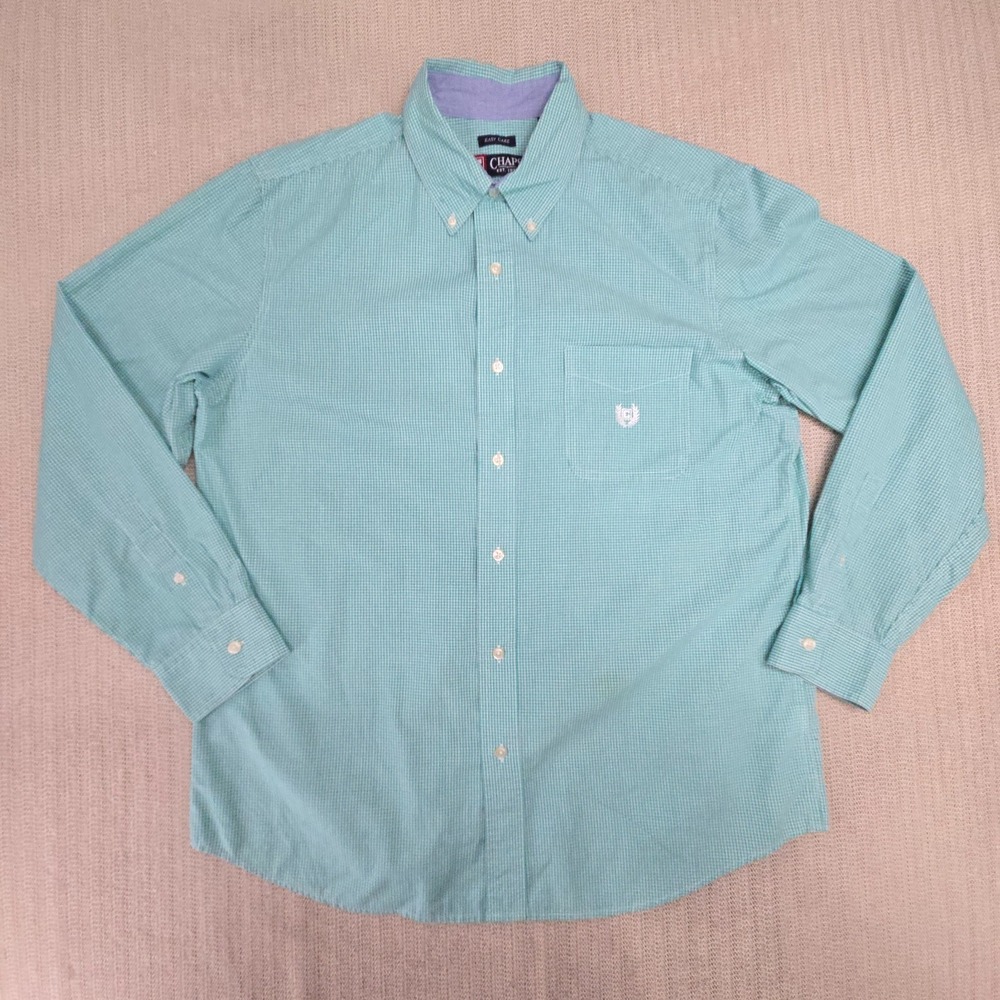 Chaps Ralph Lauren Shirt Mens Large Green White Check Long Sleeve Button Up Down